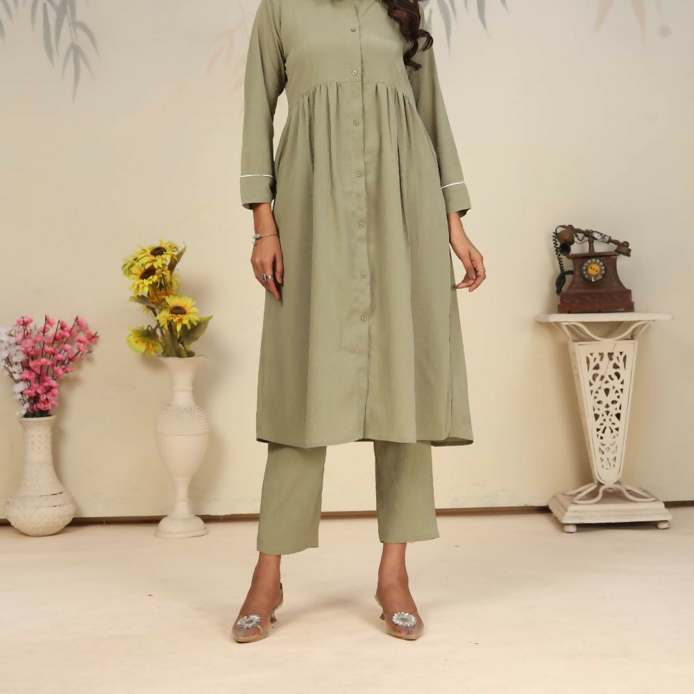 Jyoti Fashion Women's Olive Rinkal Cotton Plain with Side Pocket Kurtis & Sets | Grocsy