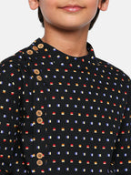 Manet Ethnic Full Sleeves Multi Clour Shirt - Black | Grocsy