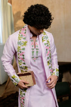 Falling Raw Silk Lavinder Taruni Hamsa Kurta Set By Hilo Design | Grocsy
