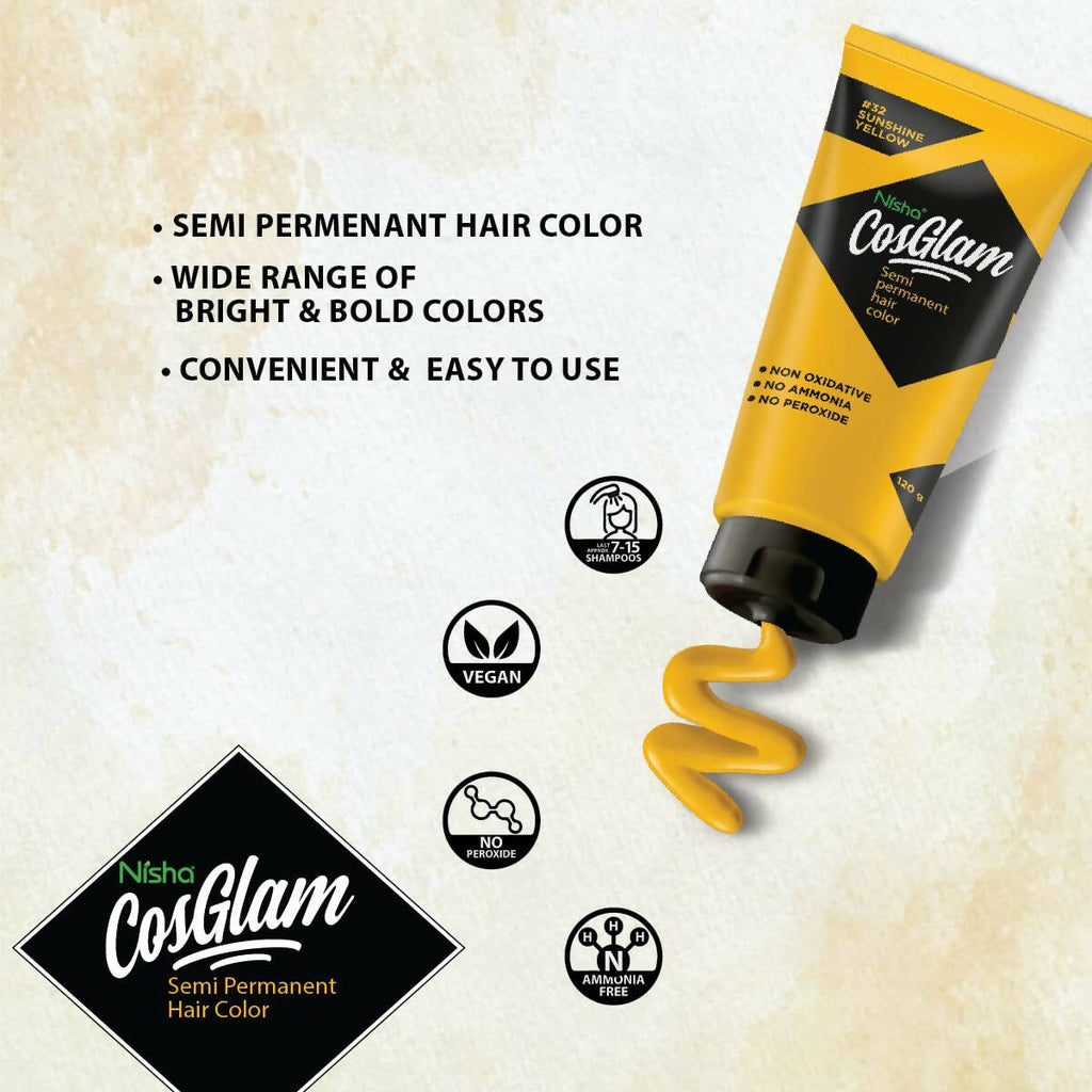 Nisha Cosglam Semi Permanent Hair Color 32 Sunshine Yellow | Grocsy