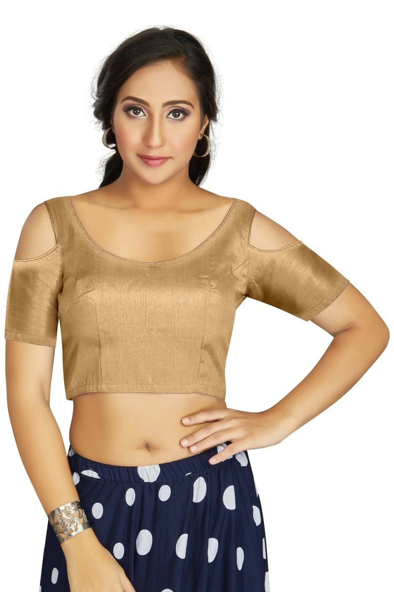 Aastha Fashion Women's Beige Art Silk Cold Shoulder Sleeve Readymade Blouse | Grocsy