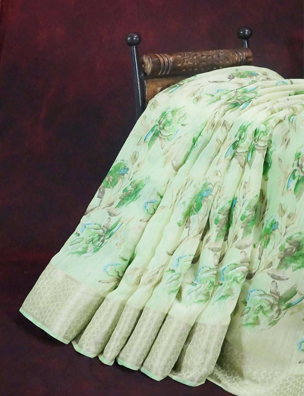 Shades of Green with Floral Design Semi Chanderi Saree By Gayathri Reddy Designer Studio | Grocsy