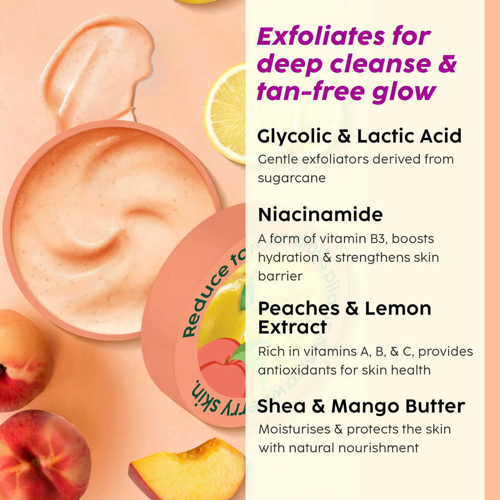 PLIX The Plant Fix Peaches & Lemon Detan Bump Eraser Scrub - Removes Tan & Restores Skin’s Moisture, Reduces Dark Spots | Grocsy