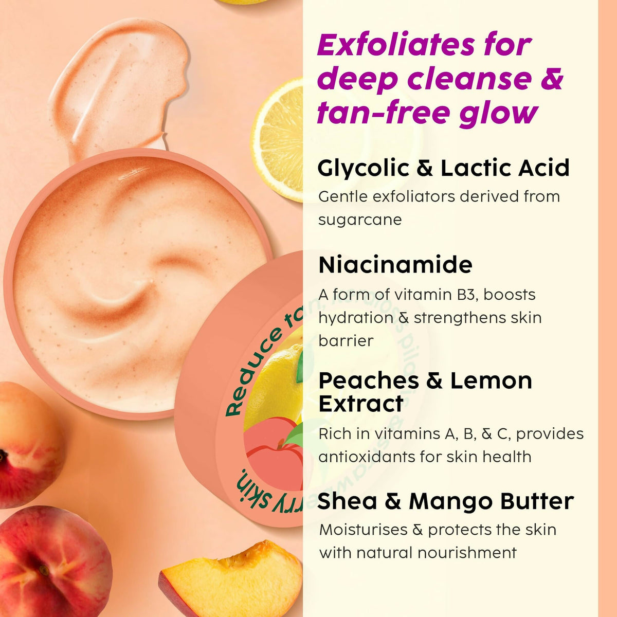PLIX The Plant Fix Peaches & Lemon Detan Bump Eraser Scrub - Removes Tan & Restores Skin’s Moisture, Reduces Dark Spots | Grocsy