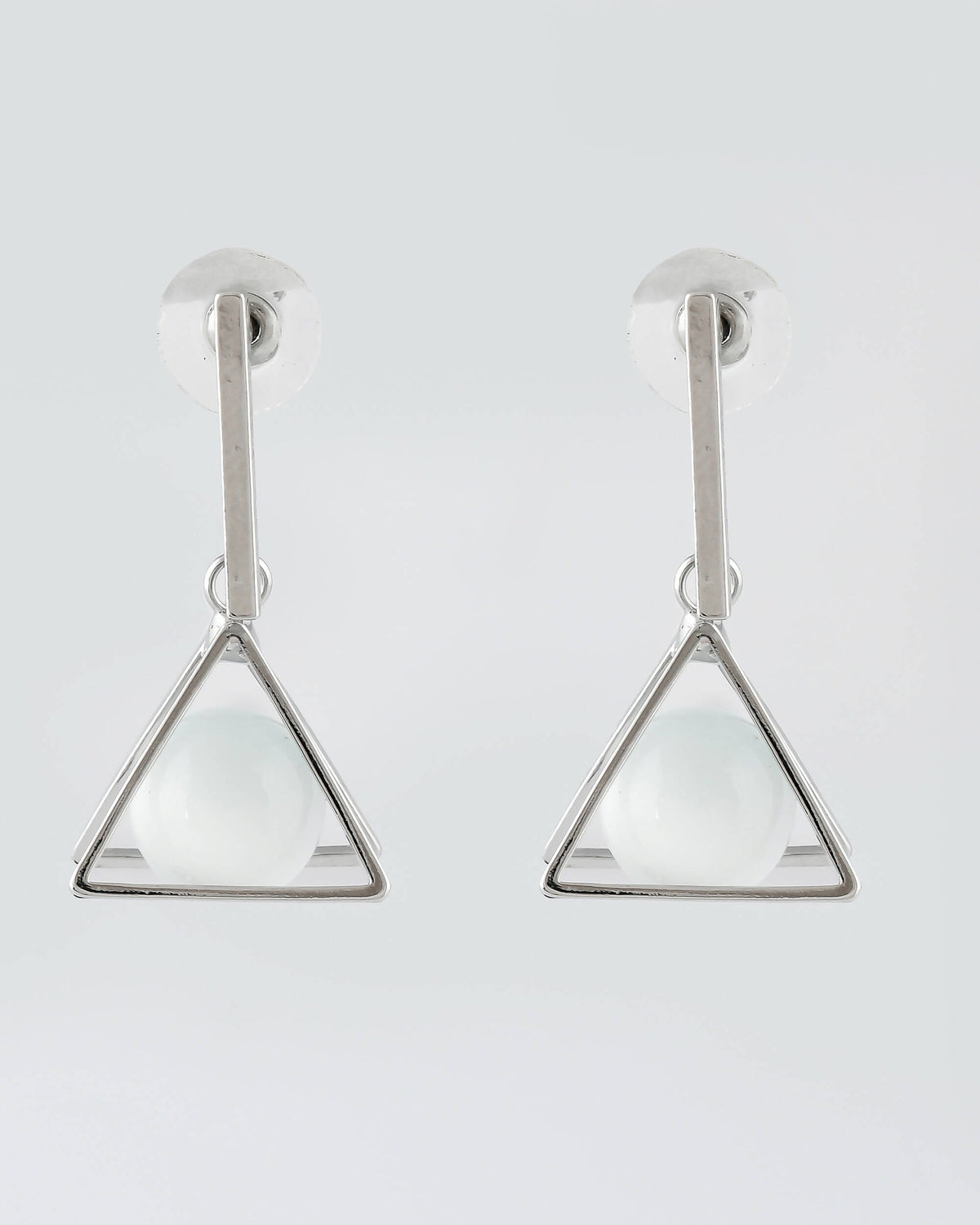 VOJ Women Sliver Triangle with Pearl Stainless Steel Stud Earrings