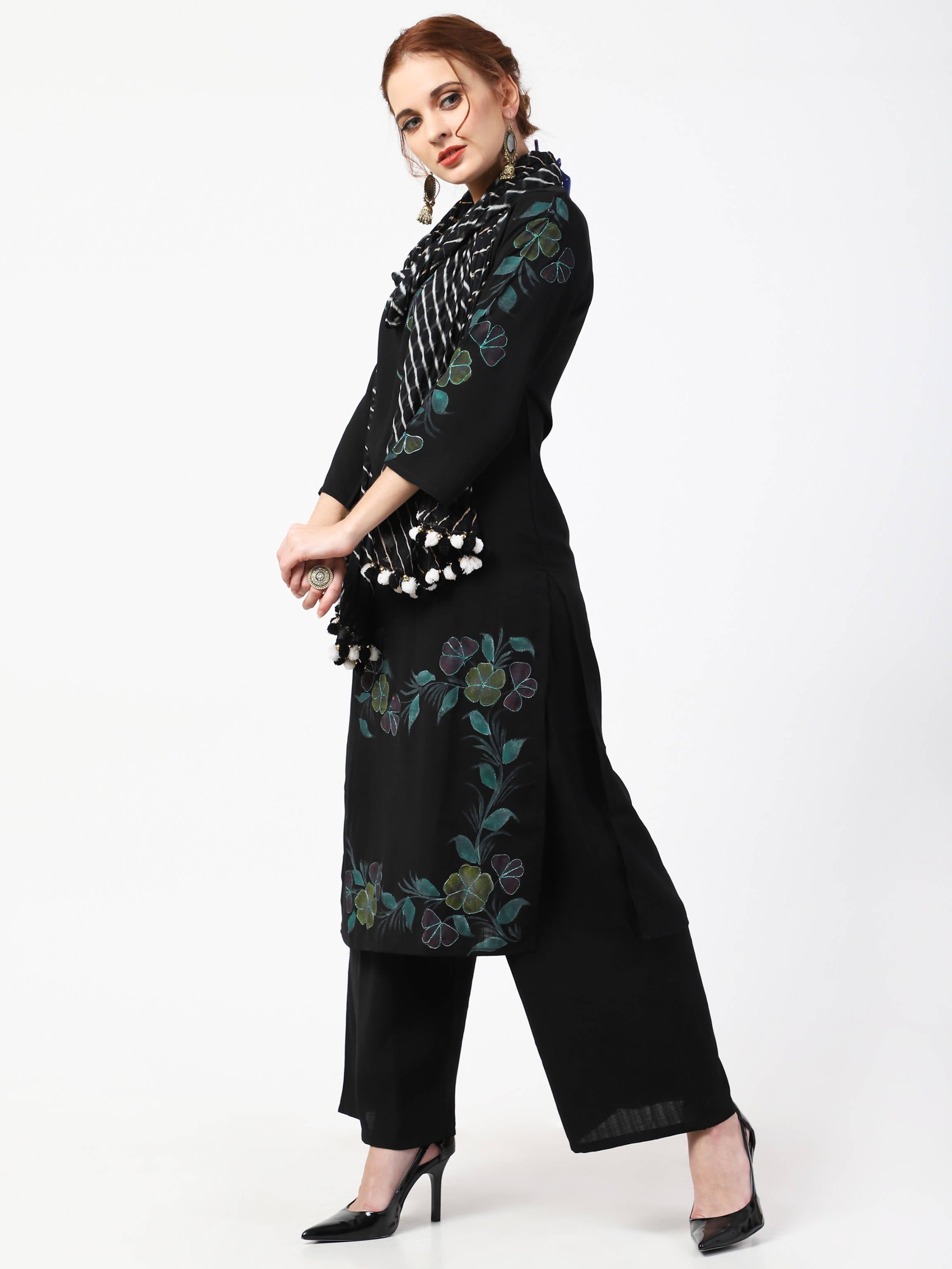 Cheera Kurta Palazzo With Leheria Dupatta Set (CH114KPD) | Grocsy