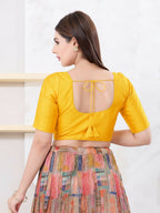 Joban Fashion Yellow Dupion Silk Elbow Sleeveless Front Open Blouse | Grocsy