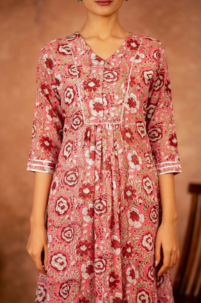 Joban Fashion Pink Hand Block Printed Cotton Suit Set | Grocsy