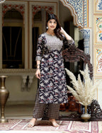 Miravan Women's Multi Colour Floral Printed Embroidery Yoke Design Kurta With Palazzo | Grocsy