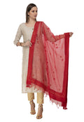 Mominos Fashion Red Orgenza Nug Embroidery Dupatta | Grocsy