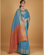 Blue Silk Woven Design Saree With Unstitched Blouse Piece - Akshita | Grocsy