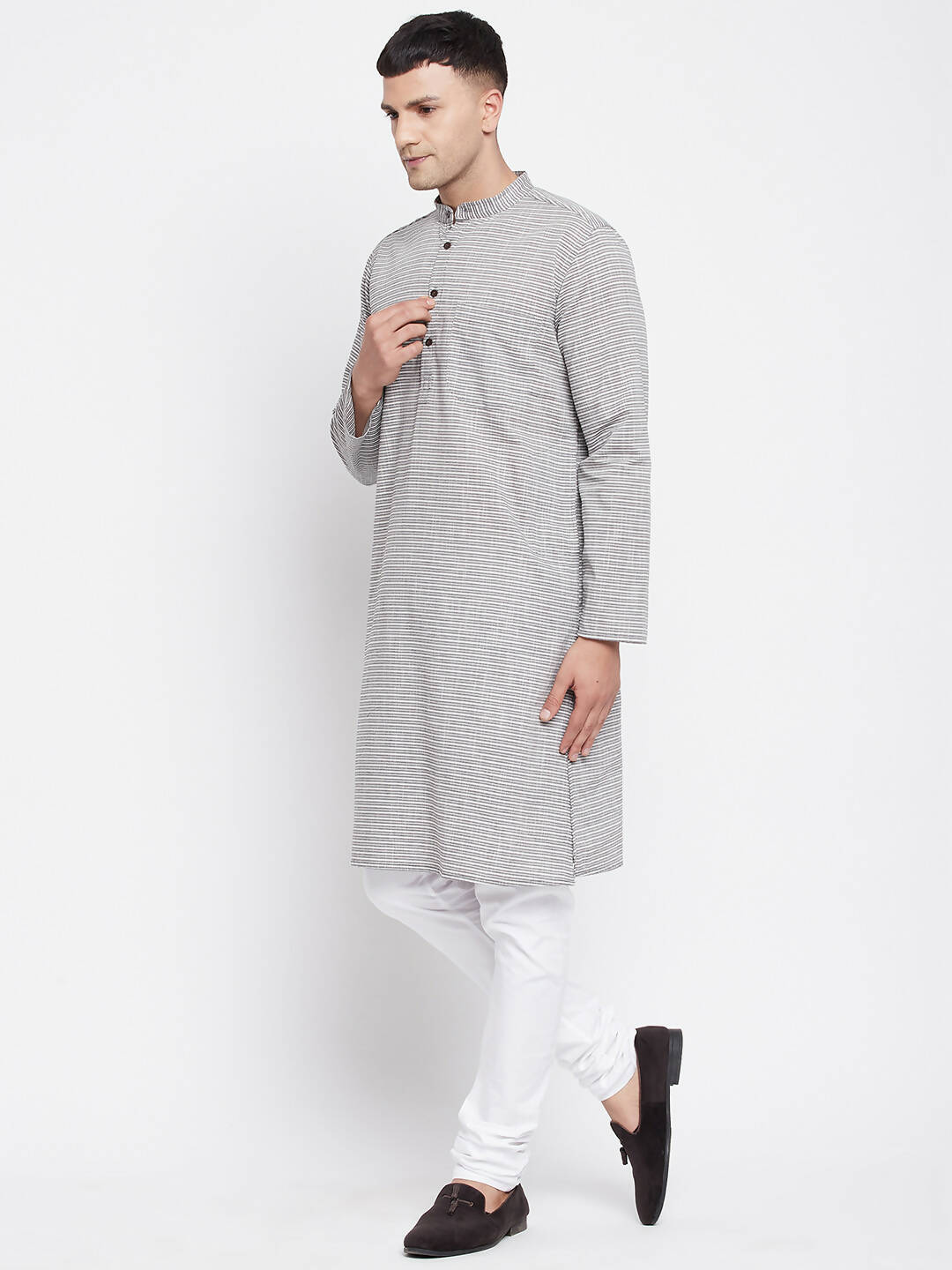 Even Apparels White Pure Cotton Men's Long Kurta With Band Collar | Grocsy