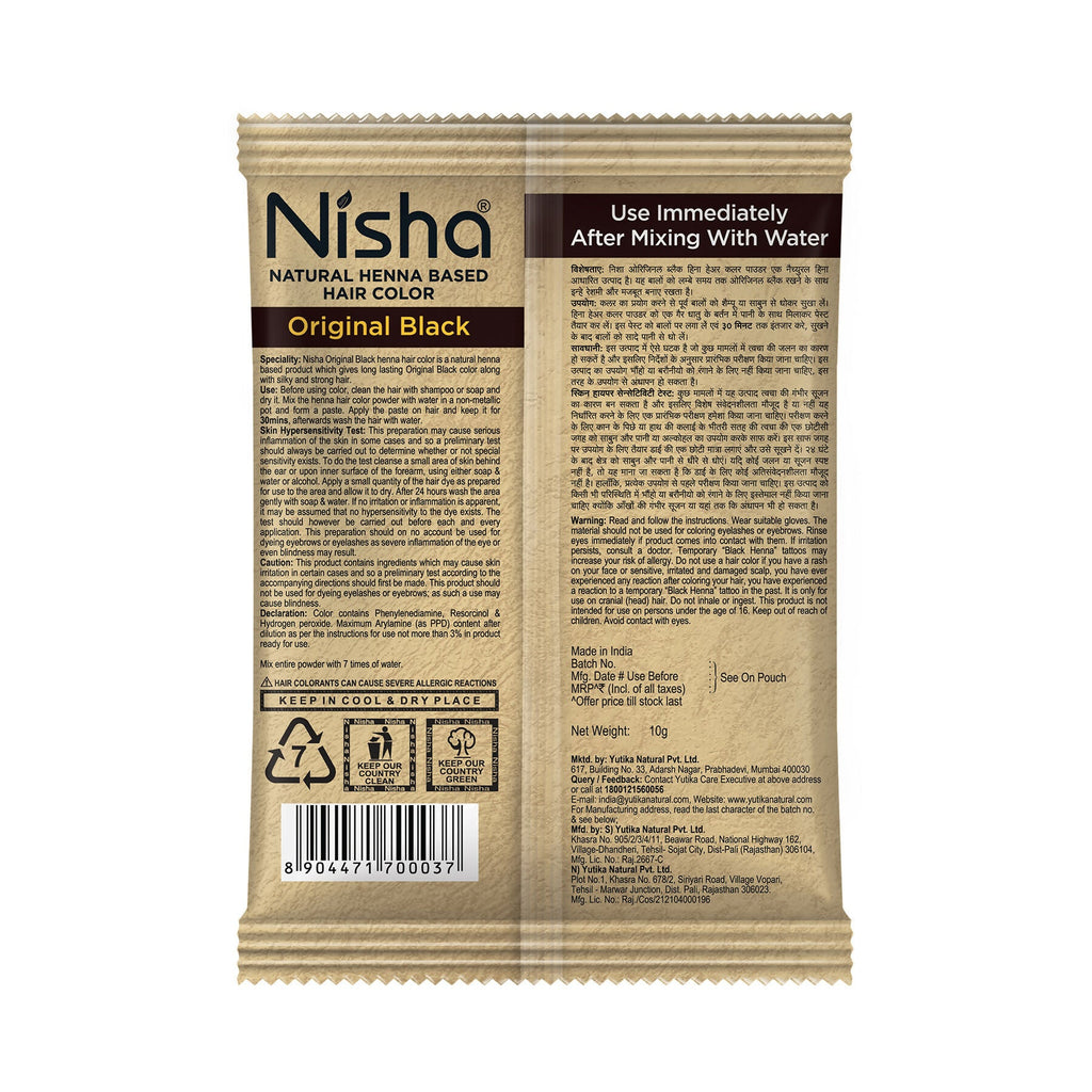 Nisha Henna Based Hair Colour for Women & Men - Original Black (Pack of 10) | Grocsy