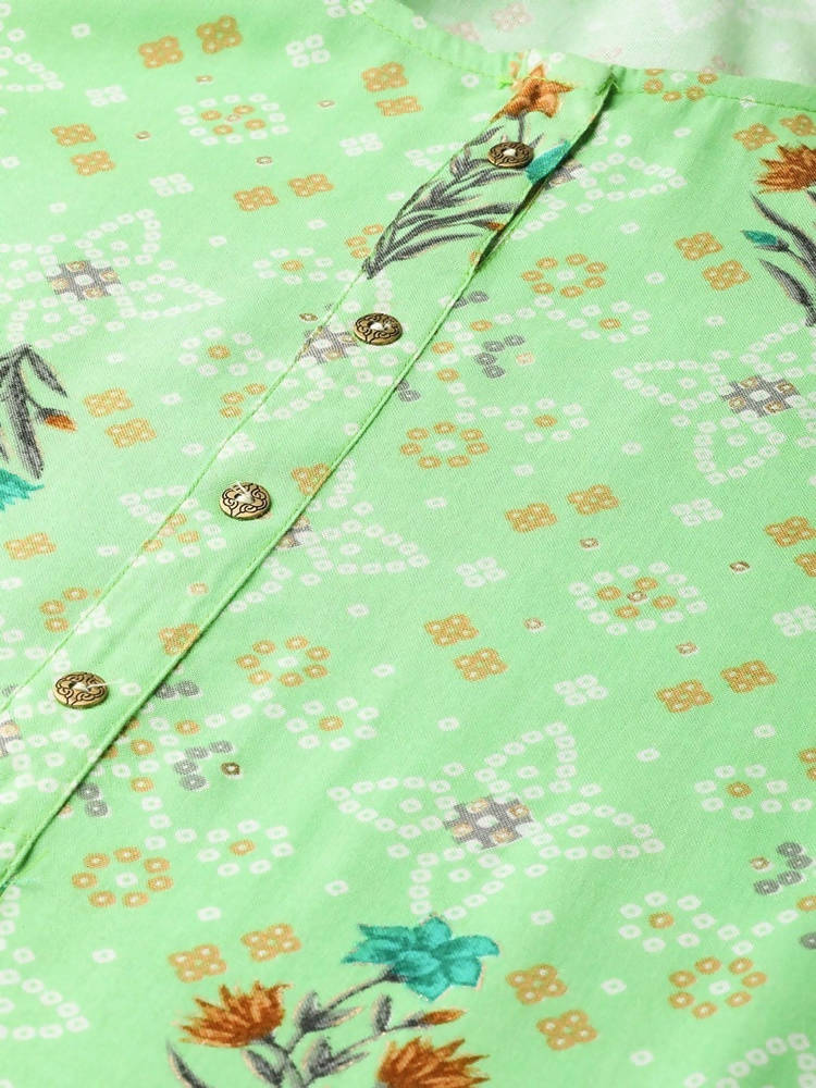 Yufta Women Green & Beige Printed Kurta palazzo Set | Grocsy
