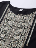 Yufta Women Black & Beige Yoke Design Kurta with Trouser & Dupatta | Grocsy