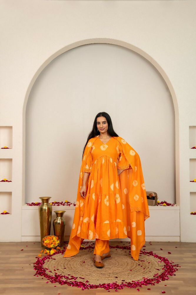 Joban Fashion Orange Tie & Dye Cotton Suit Set | Grocsy