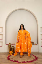Joban Fashion Orange Tie & Dye Cotton Suit Set | Grocsy