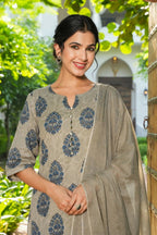 Aramya A-line Linen Cotton Floral Print Women's Kurta - Grey | Grocsy