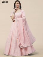 Pink Georgette Thread with Sequins Embroidered work Lehenga Choli with Dupatta - Jivika | Grocsy
