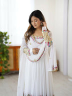 Joban Fashion White Georgette Sequence Embroidery Work Readymade Kurta Set | Grocsy