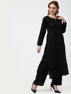 Cheera Women Stylish Hand Chikenkari Cotton Kurta With Palazzo - Black | Grocsy