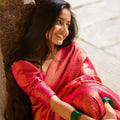 DEIANA'S Beautiful Designer Golden zari Soft Lichi Silk Saree - Red | Grocsy