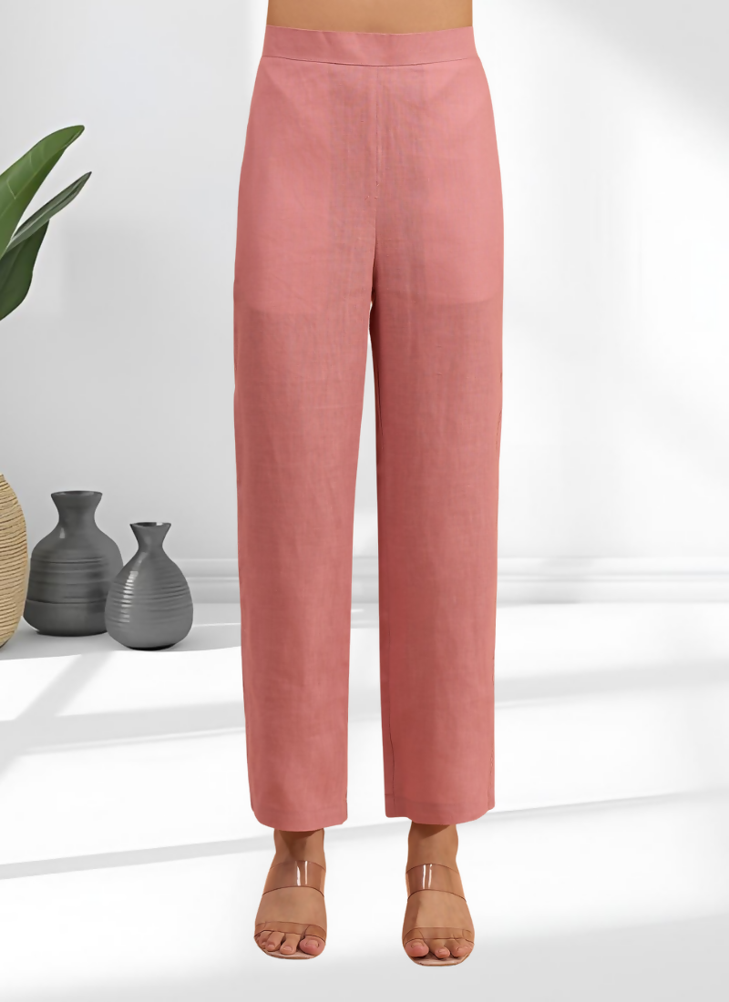 Joban Fashion Pink Linen Embroidered Readymade Long Kurta With Pant | Grocsy