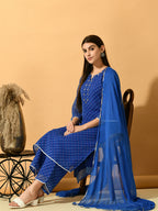 Myshka Women's Blue Embroidered Party Kurta Sets | Grocsy