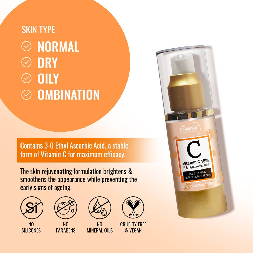 St.Botanica Vitamin C 15% E & Hyaluronic Acid, Age Defying & Skin Clearing Serum | Grocsy
