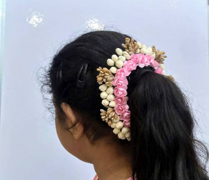 Baby Pink Rose & Gold Gajra | Grocsy