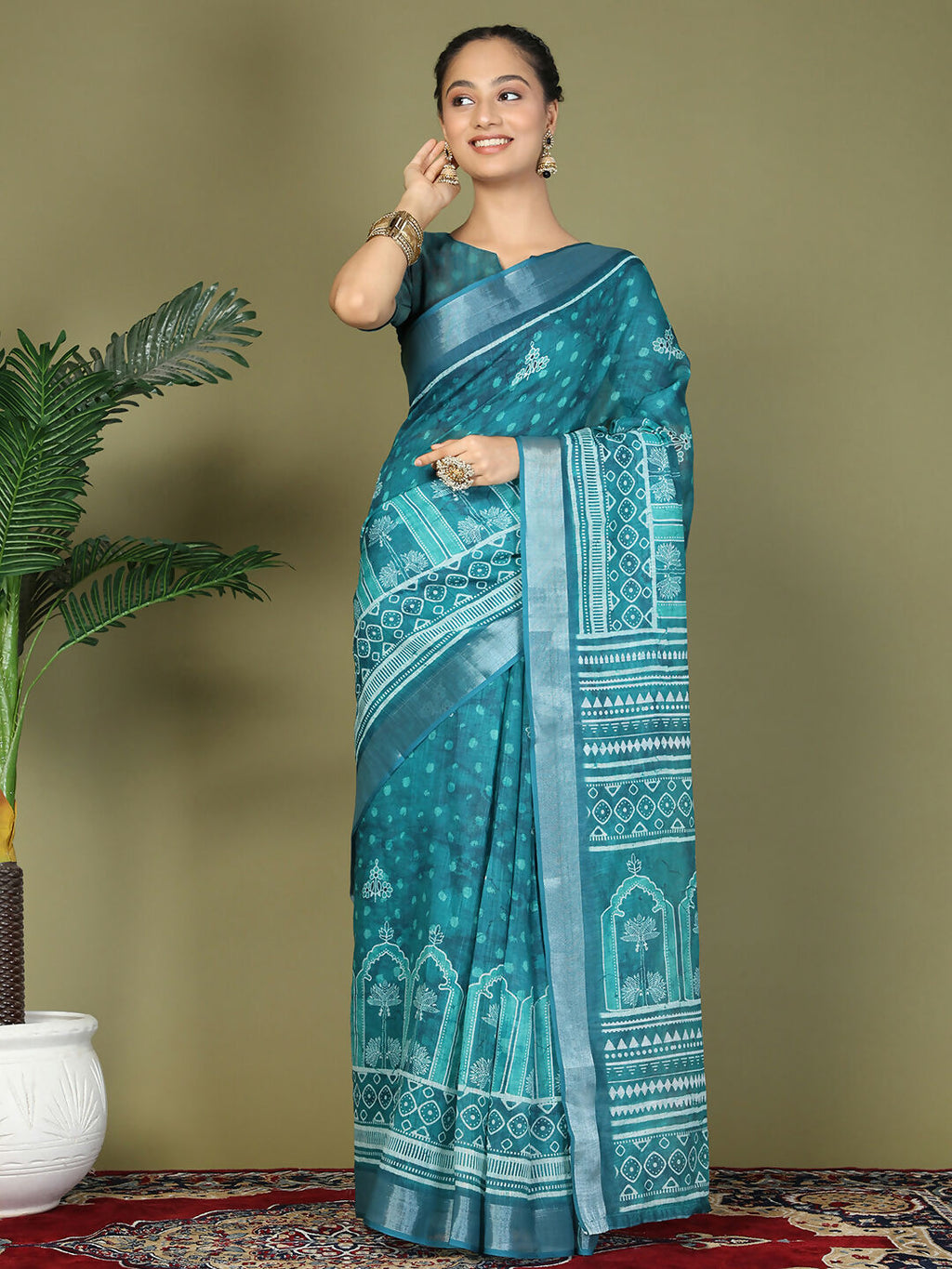 Shree Shyam Fashion Cotton Sea Green Saree | Grocsy