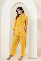Kaajh Women's Yellow Zigzag Print Cotton Co-ord Set | Grocsy