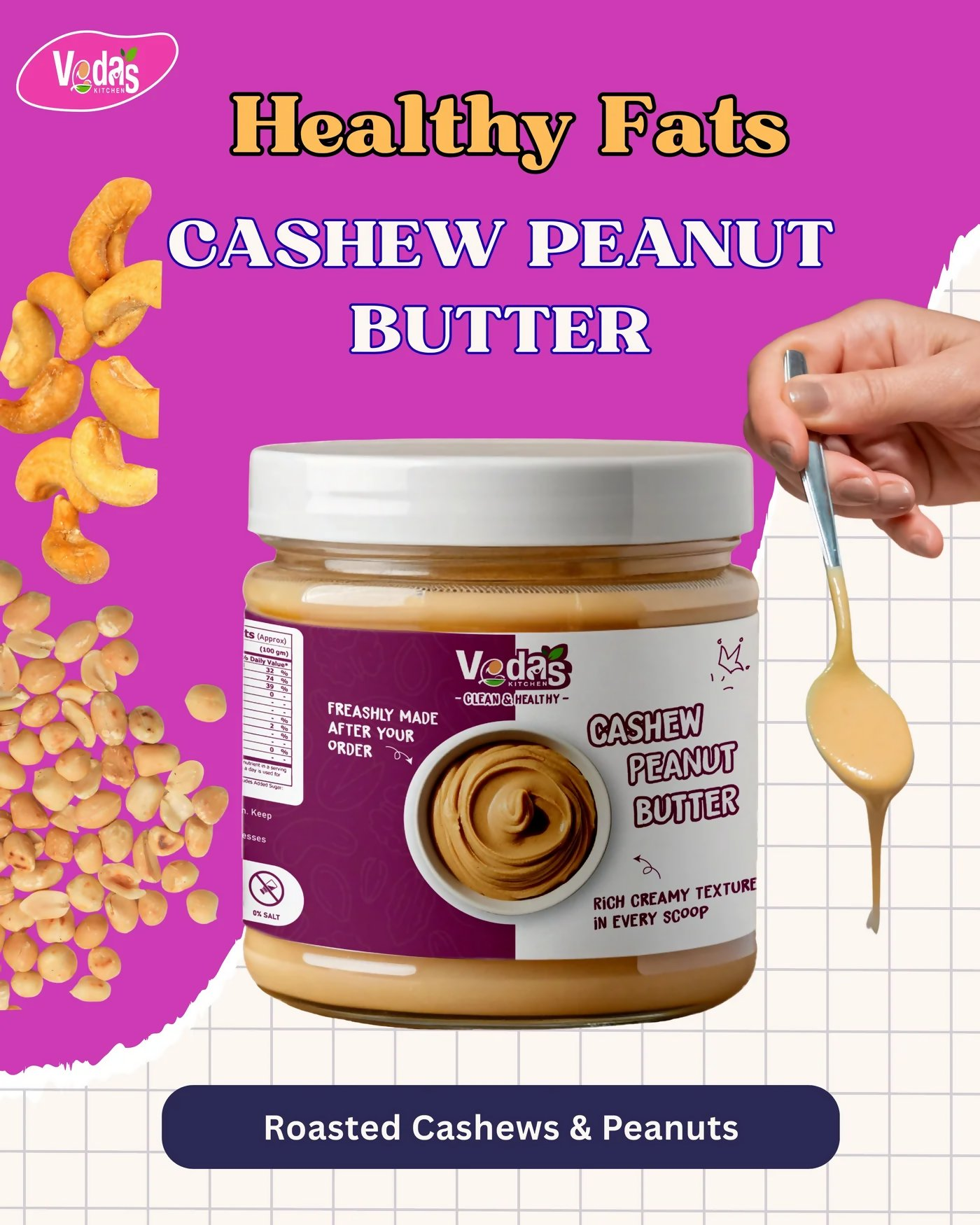 Vedas Kitchen Cashew Peanut Butter | Grocsy