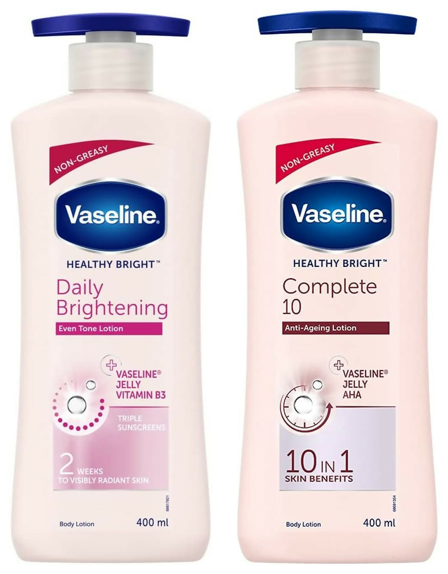 Vaseline Healthy Bright Daily Brightening & Complete 10 Body Lotion Combo | Grocsy