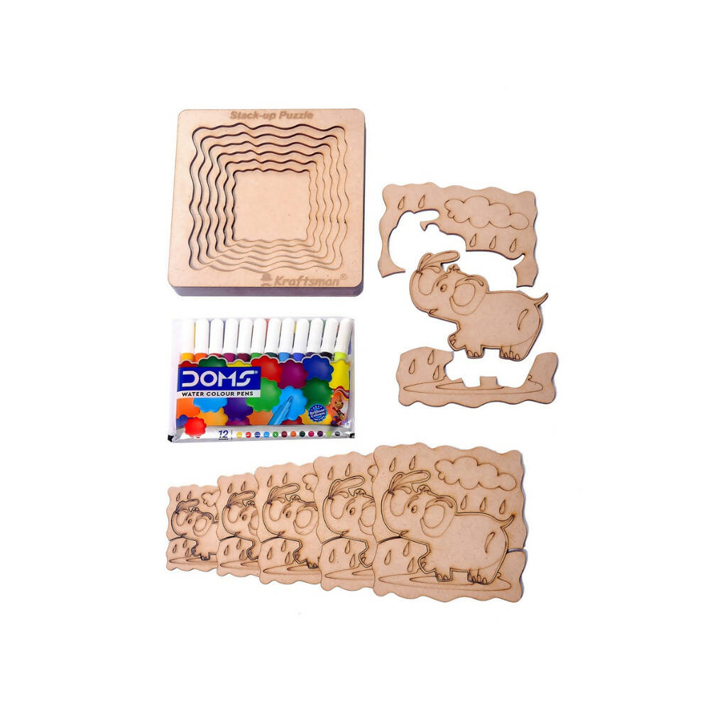 Kraftsman Stack up Puzzles/ Layered Puzzle Elephant Shape for Kids | Color Kit Included | 18 Pieces Puzzle | Grocsy