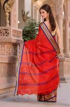 Joban Fashion Women Red & Blue Trendy Cotton Saree | Grocsy