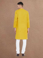 Even Apparels Men's Asymetrical Yellow Sherwani Kurta | Grocsy
