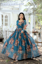 Jyoti Fashion Women's Teal Sequence Zari Embroidered Faux Georgette Anarkali Dress | Grocsy