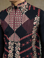 Vastranavya Black Exclusive Festival Viscose Silk Thread & Swarovski Embroidered Work Mens Wear Kurta & Koti | Grocsy