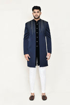 Joban Fashion Blue Colored Velvet Fabric Open Jacket, Indo Western With Straight Fit Pant | Grocsy