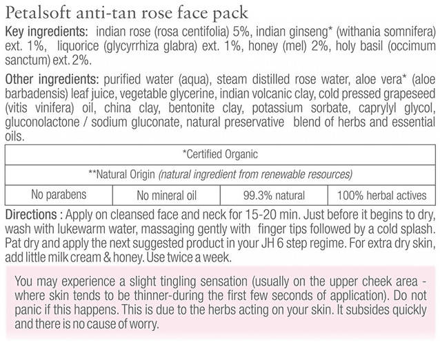 Just Herbs Petalsoft Anti-Tan Rose Face Pack | Grocsy