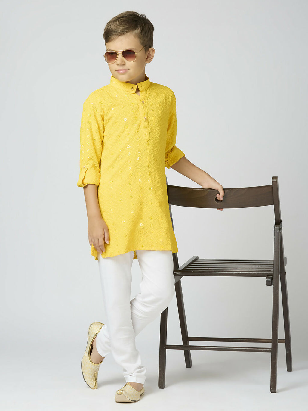 Joban Fashion Kids Island Full Sleeves Cotton Kurta and Pyjama Set with Sequin work - Yellow | Grocsy
