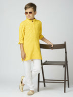 Joban Fashion Kids Island Full Sleeves Cotton Kurta and Pyjama Set with Sequin work - Yellow | Grocsy