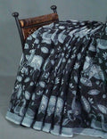 Black and Grey Pichwai Print Munga Cotton Saree By Gayathri Reddy Designer Studio | Grocsy