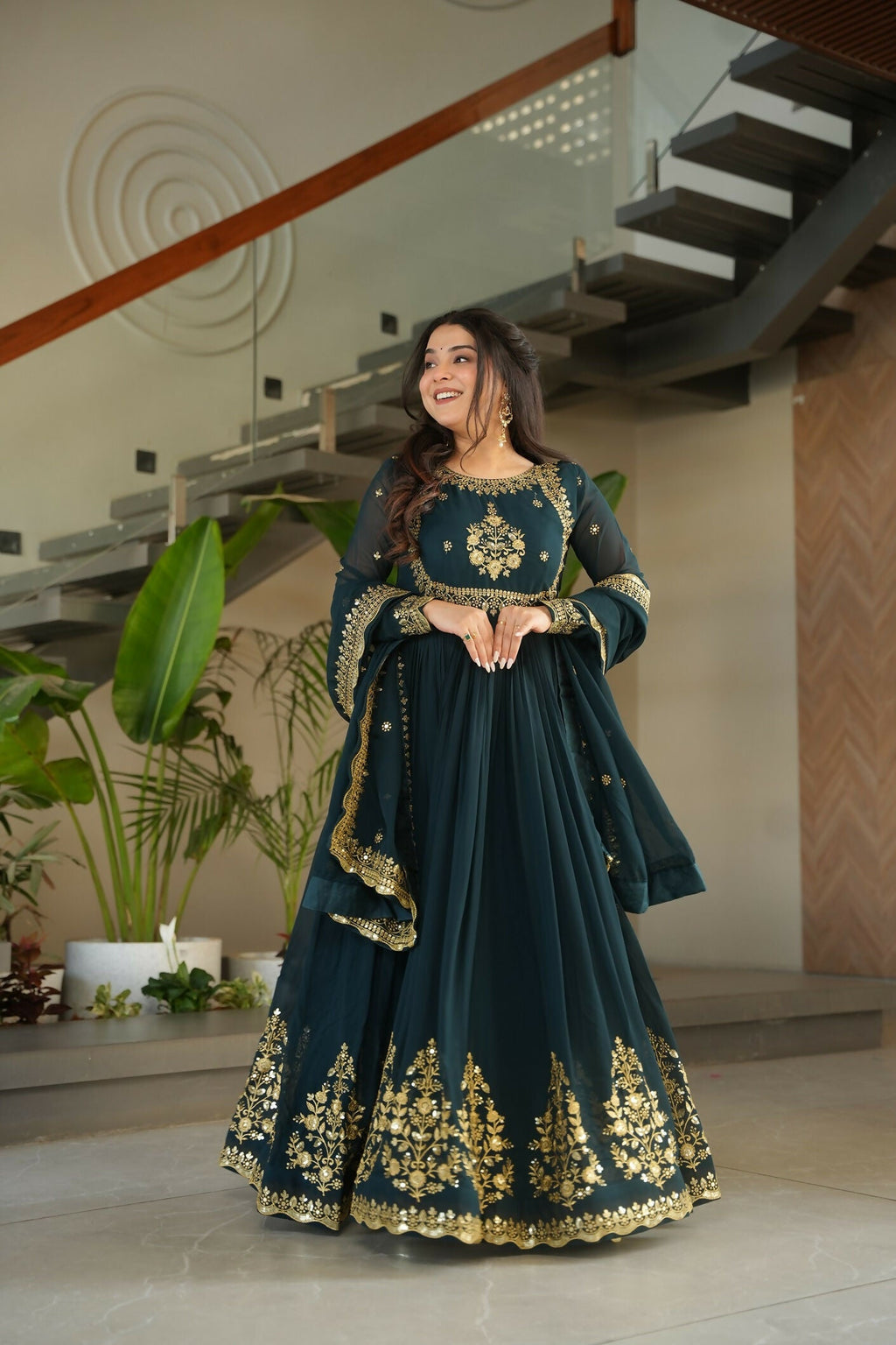 Joban Fashion Rama Georgette Sequence Embroidery Work Kurta Set | Grocsy