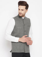Even Apparels Grey Wool Men Woven Nehru Jacket | Grocsy
