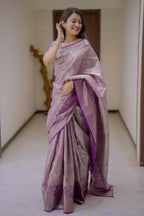 Prime Volt Bridal Kanchipuram Silk Saree with Rich Zari Weaving & Contrast Border-Purple | Grocsy