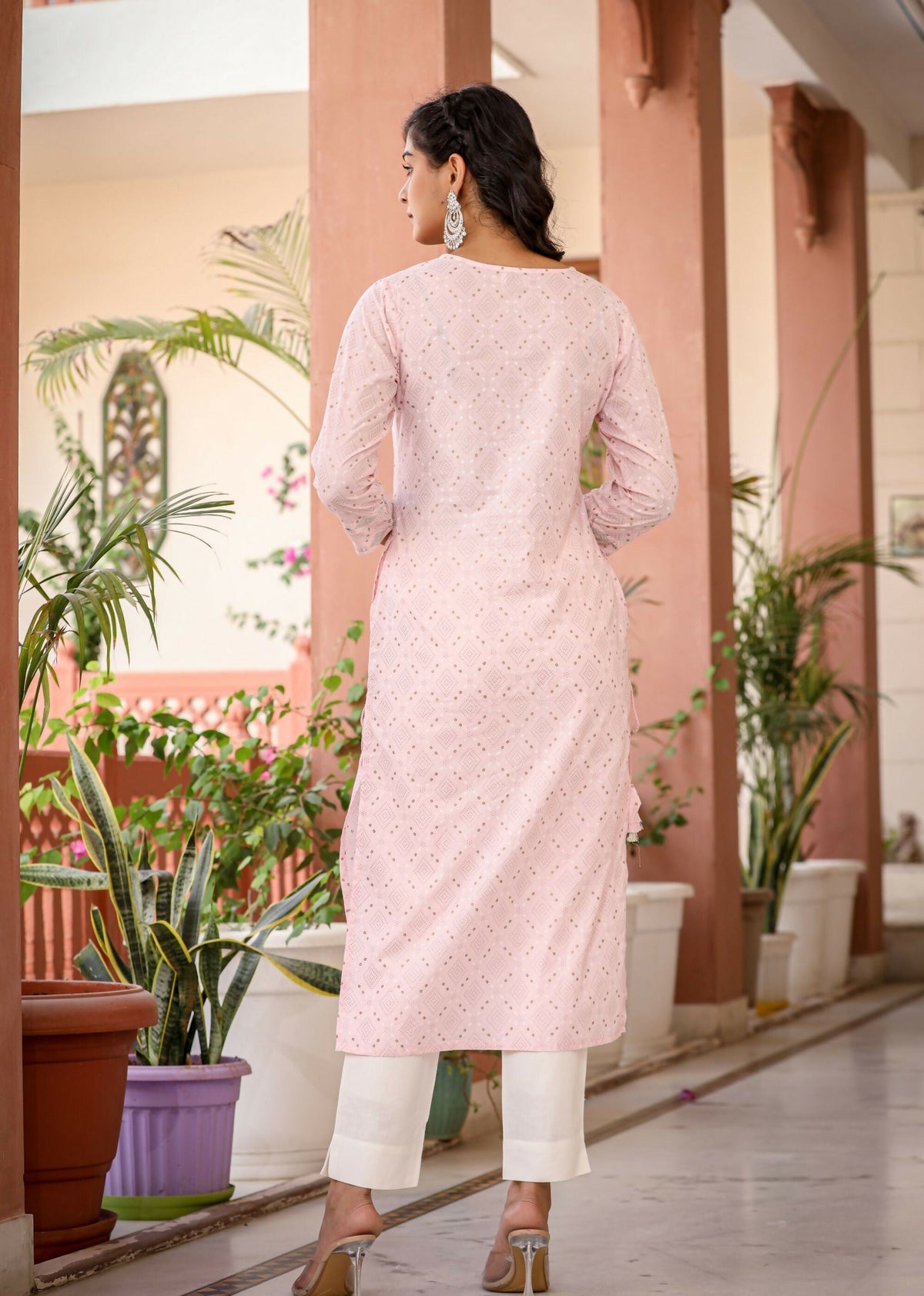 Kaajh Women's Pastel Pink Printed Kurta Pant Set | Grocsy