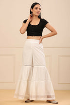 Juniper Women's White Cambric Tiered Sharara | Grocsy