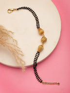 NVR Women Gold-Polished & Black Brass Hand Mangalsutra Link Bracelet | Grocsy